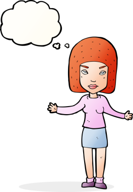 Bir insan tarafından çizilmiş düşünce baloncuğuyla rahatsız bir kadın.