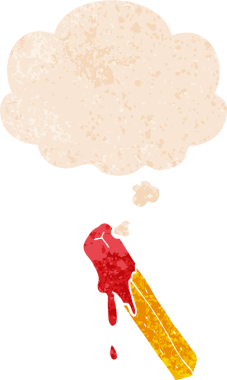 Düşünce baloncuğu ve grunge 'a batırılmış karikatür bir insan tarafından çizilmiş rahatsız edilmiş retro stil.