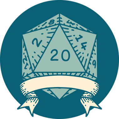 Retro Dövme Biçimi Doğal 20 kritik vuruş D20 zar bir insan tarafından çizildi