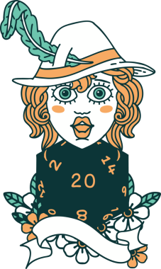 Bir insan tarafından çizilmiş 20 zarlı Retro Dövme Tarzı insan ozanı