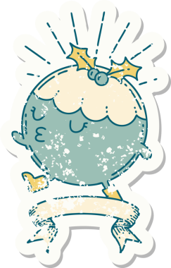 Bir insan tarafından çizilmiş dövme stili puding karakterinin eski bir çıkartması.