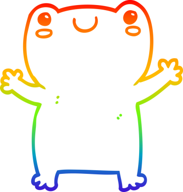 Gökkuşağı gradyan çizimi. Bir insan tarafından çizilmiş şirin bir kurbağa çizimi.