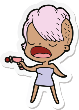 Bir insan tarafından çizilmiş havalı bir hippi kızın karikatür çıkartması.