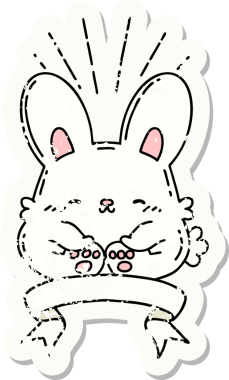 Dövme stili eski bir çıkartma bir insan tarafından çizilmiş mutlu tavşan.