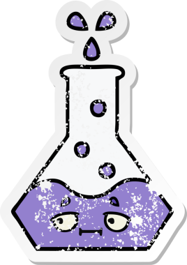 Bir insan tarafından çizilmiş sevimli bir bilim şişesinin sıkıntılı çıkartması.