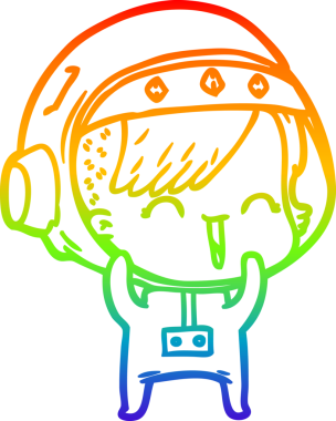 Gökkuşağı gradyan çizgi çizimi Bir insan tarafından çizilmiş gülen astronot kız