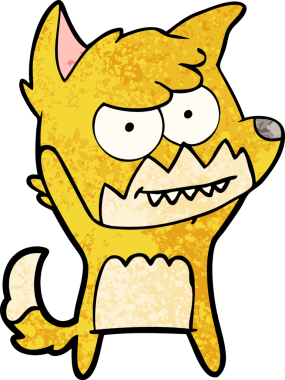 Bir insan tarafından çizilmiş sırıtan tilki çizgi filmi.