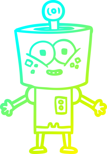 Bir insan tarafından çizilmiş mutlu çizgi film robotu çizimi.