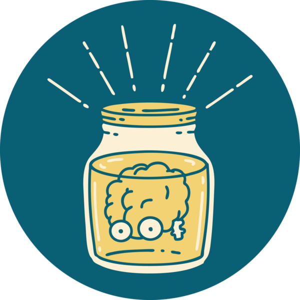 Kavanozda bir insan tarafından çizilmiş dövme stili bir beynin simgesi