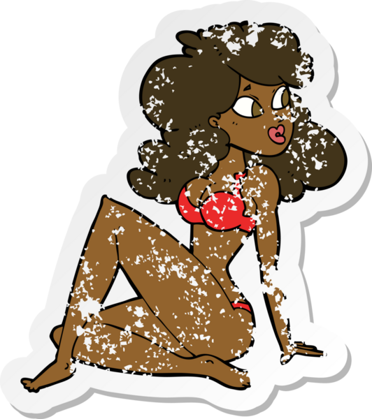 Bir insan tarafından çizilmiş iç çamaşırlı seksi bir karikatür çıkartması.