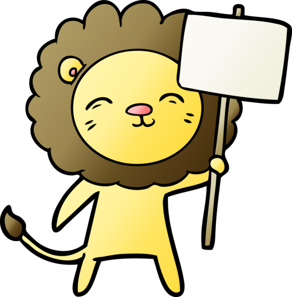 Bir insan tarafından çizilmiş protesto işareti olan çizgi film aslanı