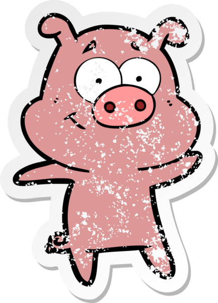 Bir insan tarafından çizilmiş mutlu çizgi film domuzunun sıkıntılı çıkartması.