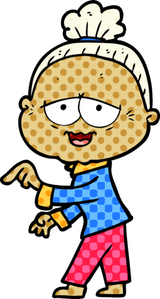 Bir insan tarafından çizilmiş mutlu yaşlı kadın çizgi filmi.