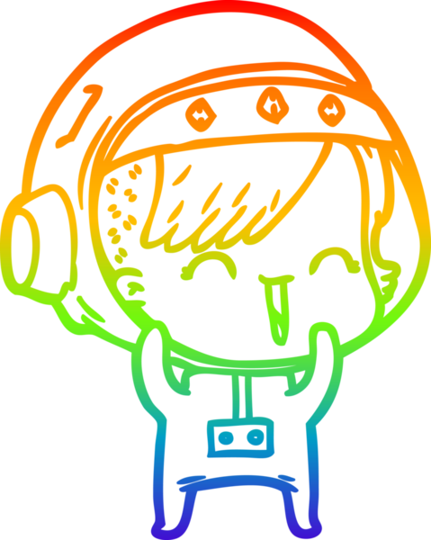 Gökkuşağı gradyan çizgi çizimi Bir insan tarafından çizilmiş gülen astronot kız