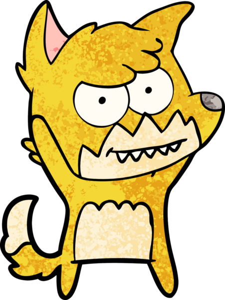 Bir insan tarafından çizilmiş sırıtan tilki çizgi filmi.
