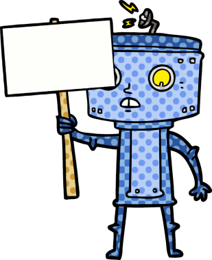 Bir insan tarafından çizilmiş boş işareti olan çizgi film robotu.