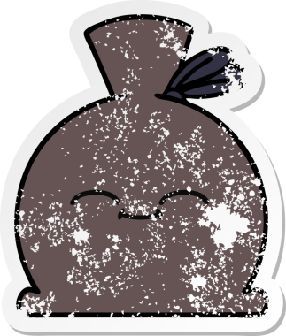 Bir insan tarafından çizilmiş şirin bir karikatür çuvalının sıkıntılı çıkartması.