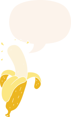 bir insan tarafından çizilmiş retro tarzı konuşma baloncuklu çizgi film muzu