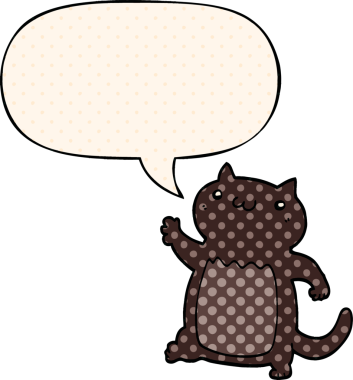 Çizgi roman tarzında konuşma balonu olan çizgi film kedisi bir insan tarafından çizildi.