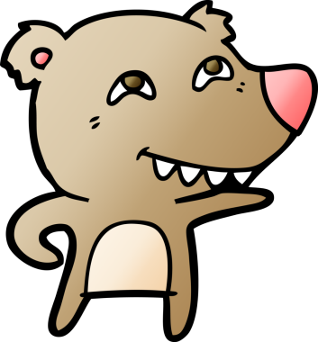 Bir insan tarafından çizilmiş dişleri gösteren çizgi film ayısı.