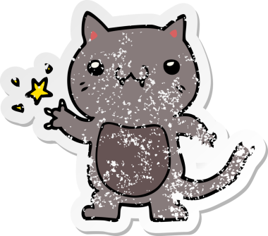 Bir insan tarafından çizilmiş karikatür kedisinin sıkıntılı çıkartması.