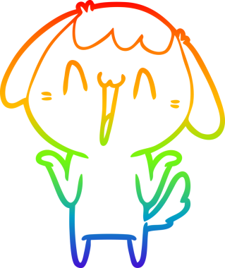 Gökkuşağı gradyan çizimi. Bir insan tarafından çizilmiş şirin bir köpek çizimi.