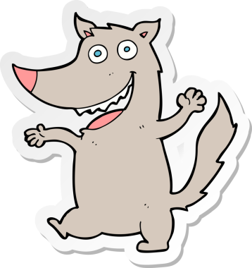 Bir insan tarafından çizilmiş mutlu bir kurdun çıkartması.