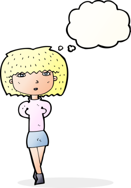 Düşünce baloncuğu bir insan tarafından çizilmiş utangaç bir kadın.