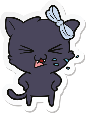 Bir insan tarafından çizilmiş çizgi film kedisinin çıkartması.