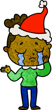 Bir insan tarafından çizilmiş, ağlayan, Noel Baba şapkası takan bir kadının el çizimi.