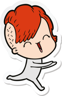 Bir insan tarafından çizilmiş mutlu bir hippi kızın çıkartması.