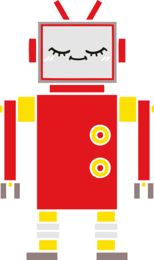 Bir insan tarafından çizilmiş düz renkli bir robot karikatürü