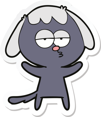 Bir insan tarafından çizilmiş sıkılan bir köpeğin çıkartması.