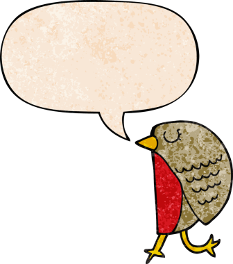 Konuşma baloncuğu olan karikatür kuşu insan tarafından çizilmiş eski doku.