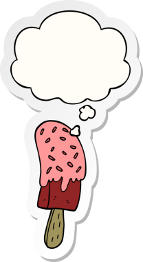 Düşünce baloncuklu dondurma lolipopu bir insan tarafından çizilmiş bir çıkartma.
