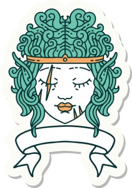 Bir insan tarafından çizilmiş afişi olan barbar bir elf karakterinin çıkartması.