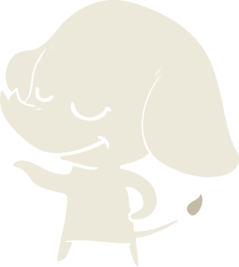 Bir insan tarafından çizilmiş düz renk çizgi film gülümseyen fil.