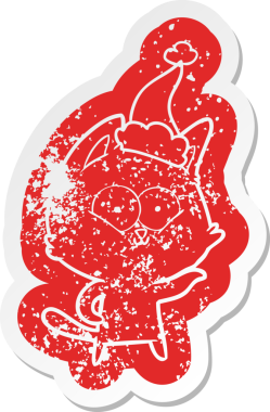 Bir insan tarafından çizilmiş Noel Baba şapkası takan bir kedinin sıkıntılı karikatürü.