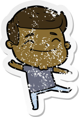 Bir insan tarafından çizilmiş mutlu bir çizgi film karakterinin sıkıntılı çıkartması.