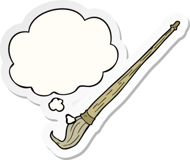 Düşünce baloncuklu karikatür fırçası insan tarafından çizilmiş bir çıkartma.