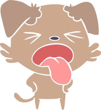 Düz renkli çizgi film. Bir insan tarafından çizilmiş iğrenç bir köpek.