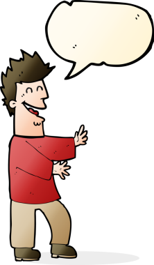 Bir insan tarafından çizilmiş konuşma balonlu gülen adam.