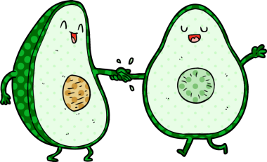 Bir insan tarafından çizilmiş avokado dansı çizgi filmi.