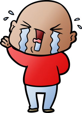 Bir insan tarafından çizilmiş ağlayan kel bir adam.