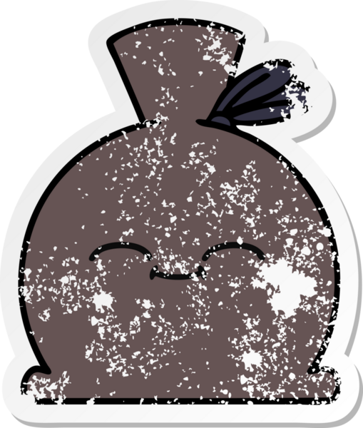 Bir insan tarafından çizilmiş şirin bir karikatür çuvalının sıkıntılı çıkartması.