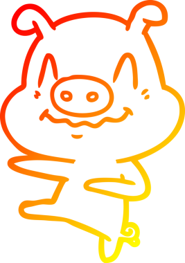 Bir insan tarafından çizilmiş, gergin, çizgi film karakteri bir domuzun çizimi.