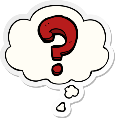 insan tarafından çizilmiş bir çıkartma olarak düşünce baloncuğu ile çizgi film soru işareti