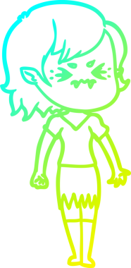 Bir insan tarafından çizilmiş, soğuk gradyan çizgi film karakteri bir vampir kız.