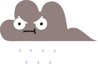 Bir insan tarafından çizilen fırtına bulutunun düz renkli retro karikatürü