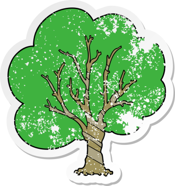 Bir insan tarafından çizilmiş karikatür ağacının sıkıntılı çıkartması.